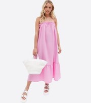 New Look Petite Pink Tiered Strappy Midi Dress